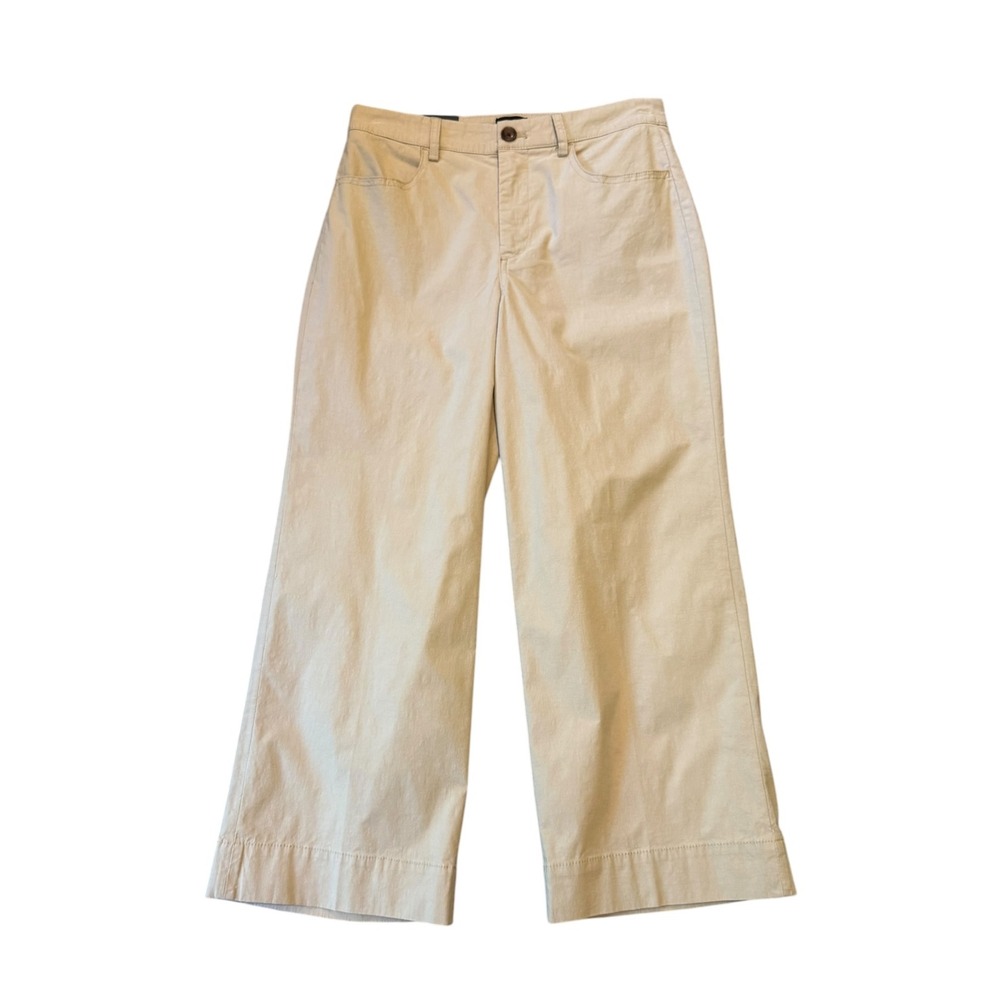J.Crew Ella‎ Pant Khaki Tan Wide Leg Cotton Linen Trouser 4 Petite 26P CG409 NEW